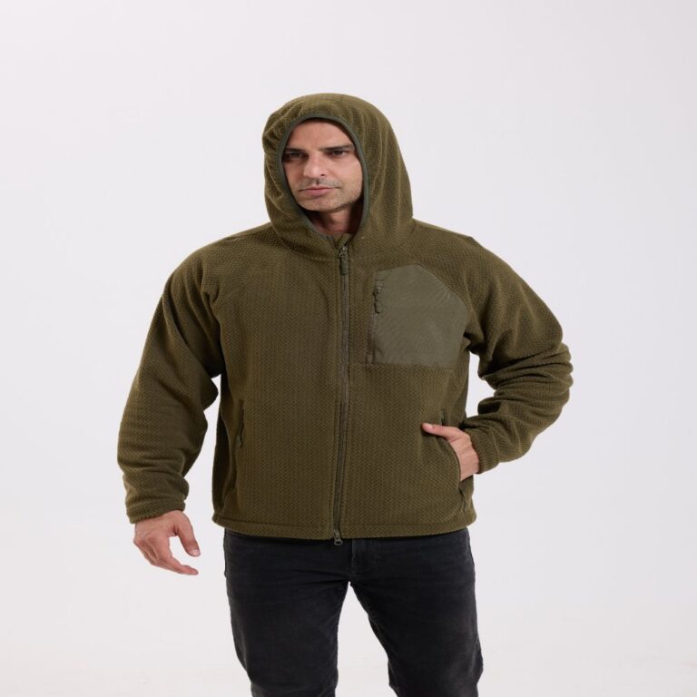 Fleece Jacket New-generation hooded fleece jacket with wave-pattern texture.