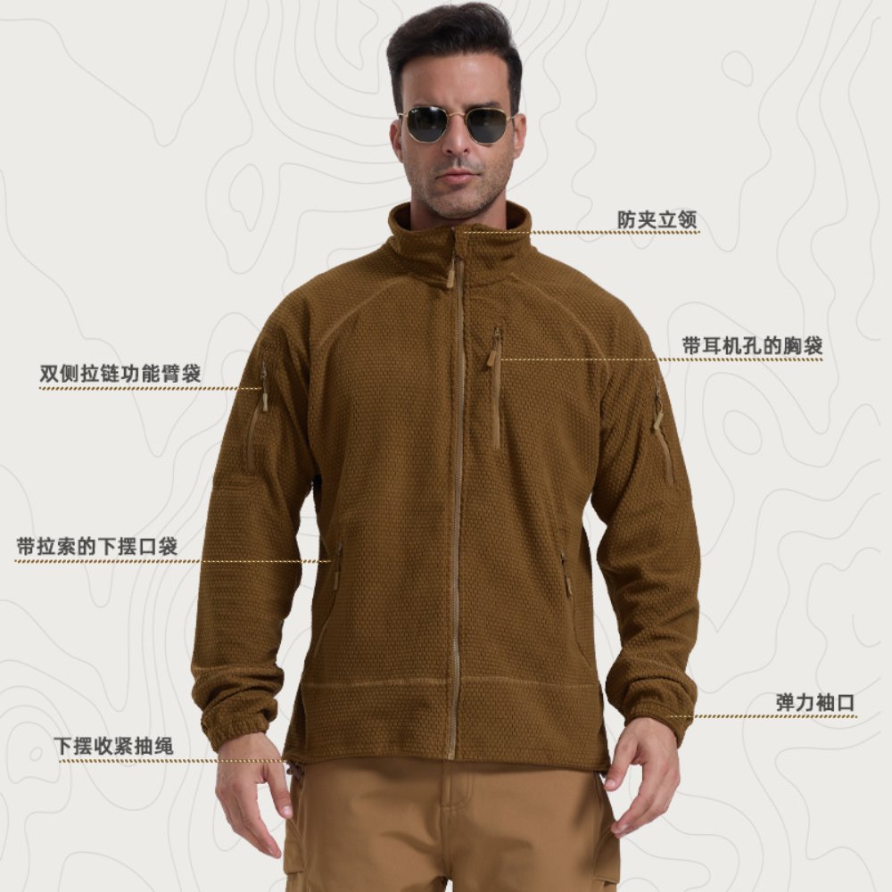 Fleece Jacket Autumn New Soccer Grid Stand Collar Sports Outdoor Fleece Jacket – Shell Jacket Liner Cycling Coat for Men