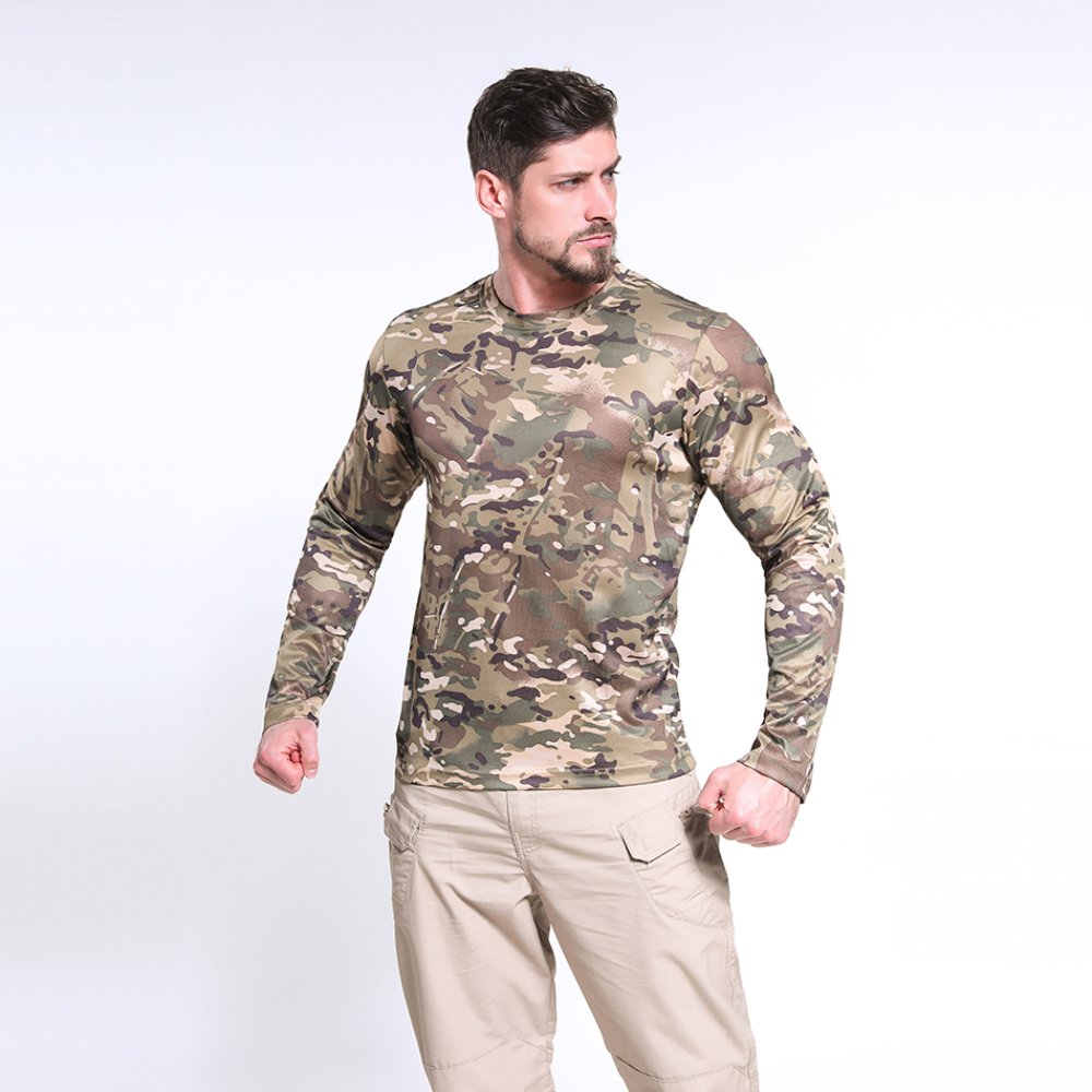 Quick-dry T-shirt Camo Quick-Dry Long-Sleeve T-Shirt for Men – Military Training Physical Fitness Tee