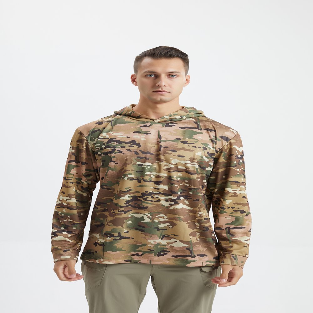 Quick-dry T-shirt Quick-Dry Breathable Long-Sleeve Men's Hooded Sun Protection T-Shirt – Outdoor Sports Camping Thin Camo