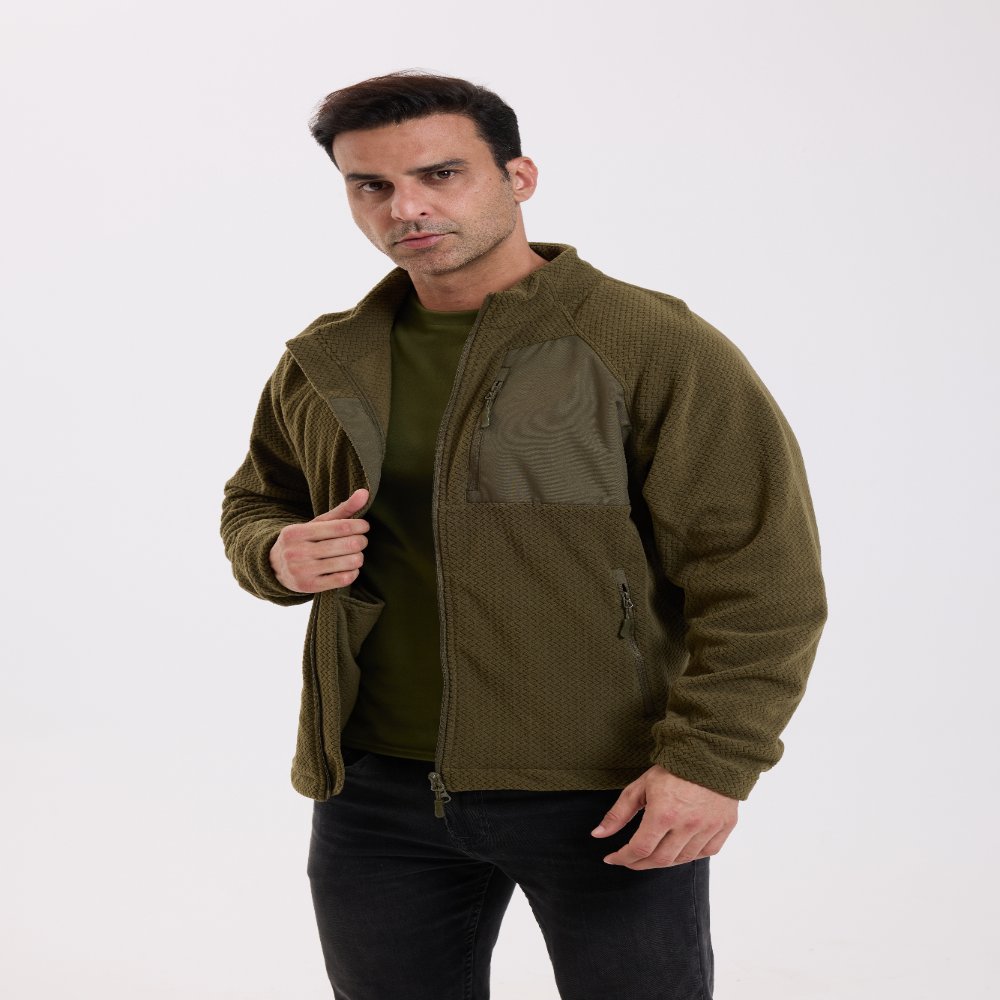Fleece Jacket Next-generation stand-collar fleece jacket with a wave-pattern texture.